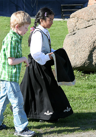Norwegian children in the National Dress on the National Holiday in Leknes, Lofoten Islands, Norway: IMG_0337