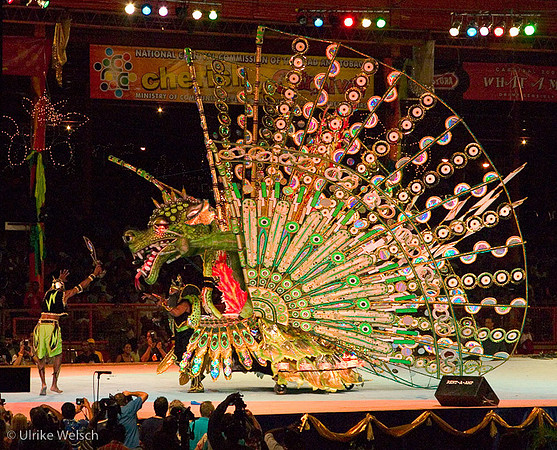 One of many elaborate Dragons being presented for competition during Carneval in Trinidad, West Indies: 895_9534