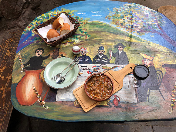 Pirosmani Art on out-door table:   IMG_7186
