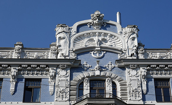Art Nouveau facade in Riga Latvia; DSC08298