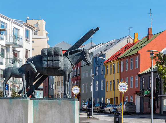 Street scene with monument to transport labor, Reykjavik, iceland: P1030258